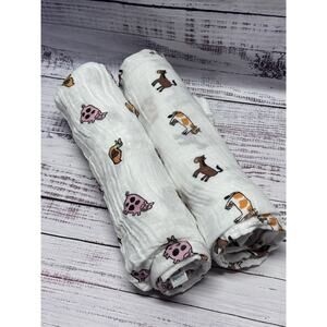 Jellycat Baby Blanket Cotton Muslin Swaddle FARM animals. RETIRED set 2